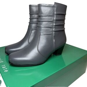 David Tate Pleating Pavilion Ankle Boots Womens Size 6.5‎ Wide Gray Leather NEW